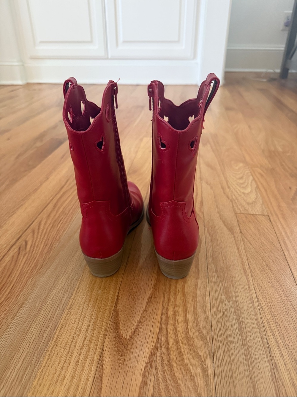 Wonder Nation Girls Red Heart Cutout Cowgirl Western Boots, Size 2 - Picture 8 of 11
